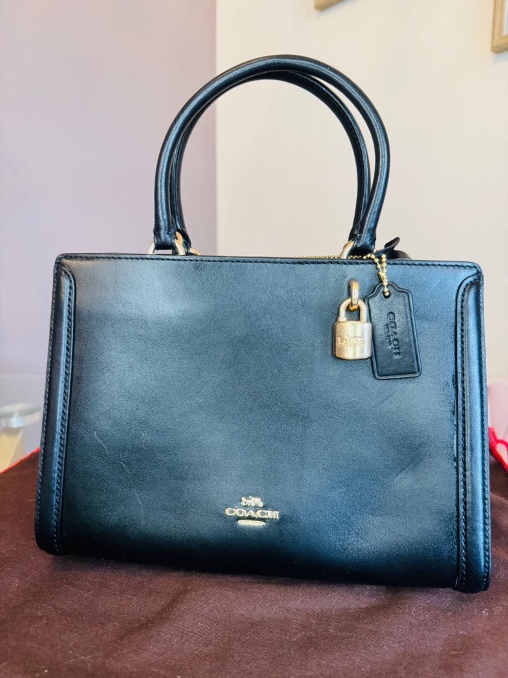 Coach Black Leather Satchel with Gold-Tone Lock